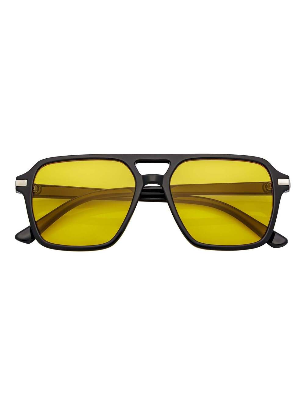 LUCCA - Flat Top Square Aviator Sunglasses Black Yellow
